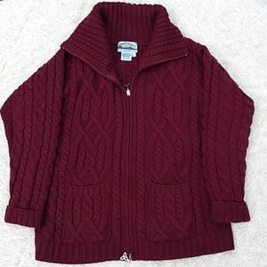 Aran Crafts 100% Merino Wool zipper Cardigan Sz L